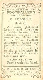 1933 Wills's Victorian Footballers (Small) #60 George Rudolph Back